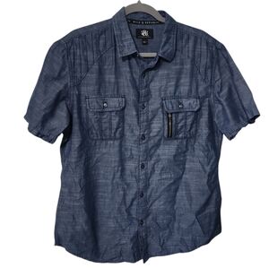 Rock and Republic Shirt Mens‎ Large Blue Denim Distressed Look Steel Button